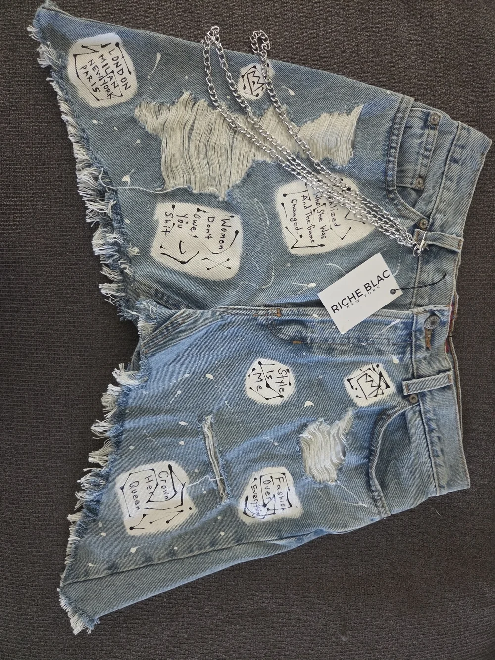 Custom By RICHE BLAC Distressed Denim Shorts – One of a Kind ✨ Vintage